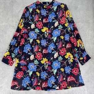 Jessica London Button Down Women 16W Multicolor Floral Chiffon Tunic Blouse